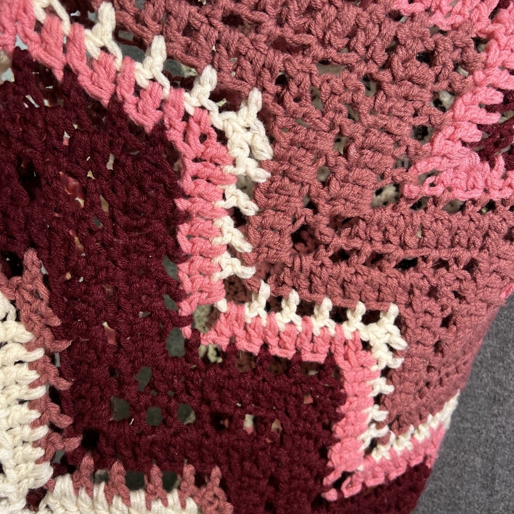 Vintage Afghan Blanket Handmade Crochet Maroon Pink Mauve Soft 62" x 43" apx - Picture 6 of 8